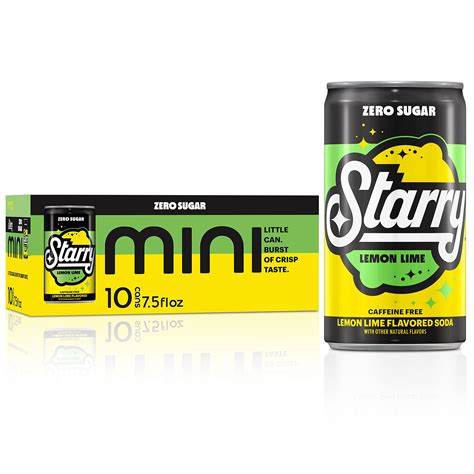 Starry Zero Sugar Lemon Lime Soda, Caffeine Free, Mini Cans, 7.5 Ounce ...