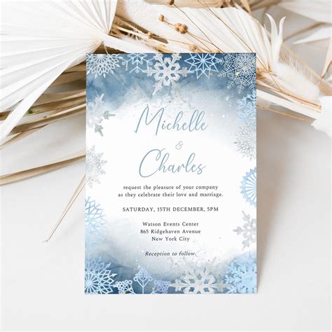 Winter Wedding Invitation, Snowflake Wedding Invite, Christmas Wedding ...