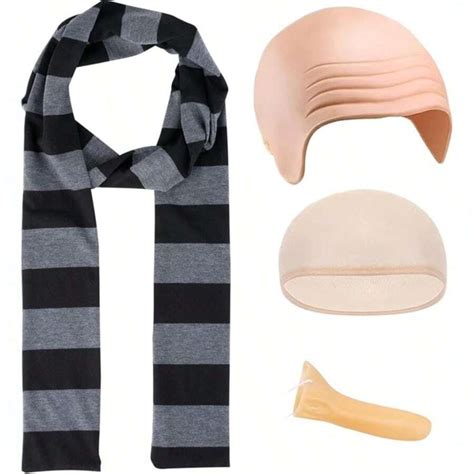 4pcs Adult Costume Accessory Set - Black & Gray Striped Scarf, Fake ...