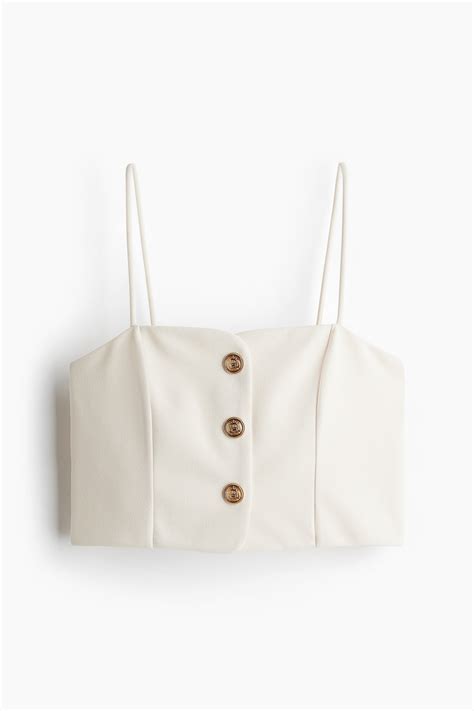 Cropped strappy top - White - Ladies | H&M IN