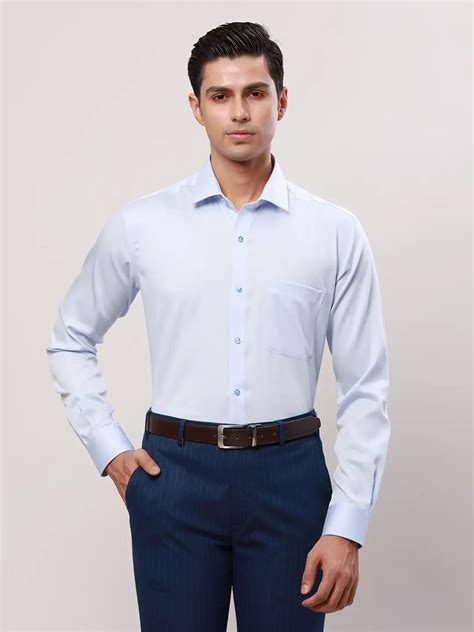 Raymond Men Blue Contemporary Fit Solid Cotton Formal Shirt – MyRaymond