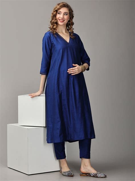 Royal Cosmic Embroidered Maternity And Nursing Silk Kurta Set – The Mom ...