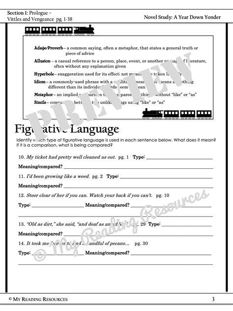A Year Down Yonder Student Worksheet Packet - My Reading Resources