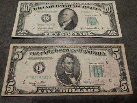 1950 $5 DOLLAR BILL 1950 A $10 DOLLAR BILL OLD US PAPER MONEY *CURRENCY ...