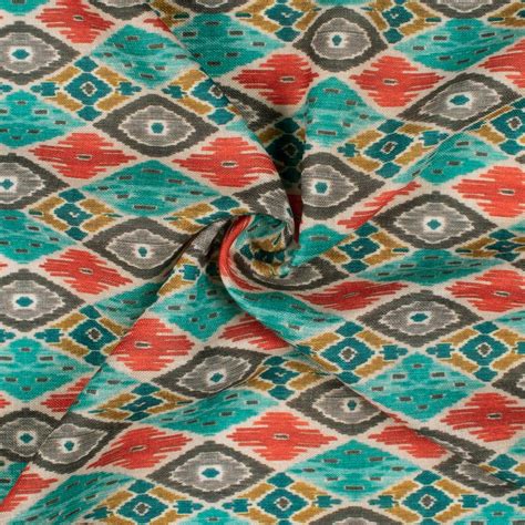 Persian Green And Red Geometric Geometric Pattern Digital Print Linen ...