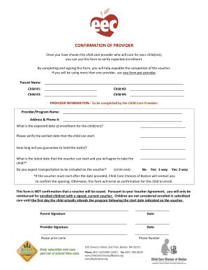 Eec Confirmation Of Provider Form - Fill and Sign Printable Template Online