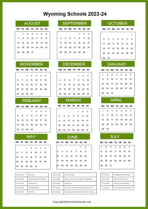 Wyoming School Calendar 2023-2024 [County School District]