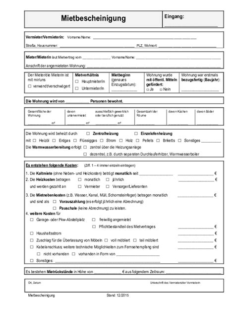 German Tenant Certificate Form - Leere ausfüllbare Vorlage | Ausfüllen ...