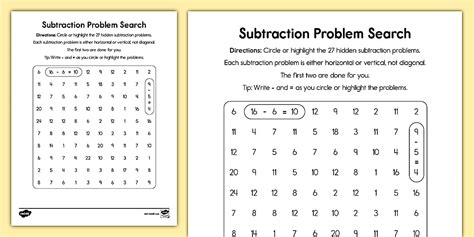 Second Grade Subtraction Problem Search Worksheet - Twinkl