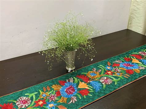 IndicHues Embroidered With Silk Thread Crewel Work Table Runner From K