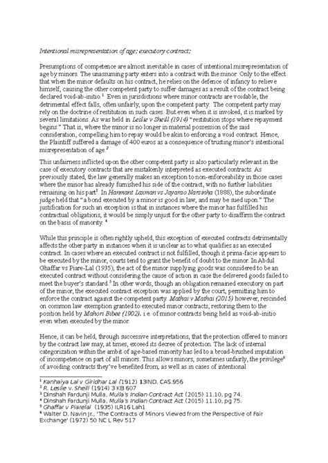 how minors enter contracts, in ica - Intentional misrepresentation of ...