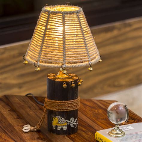 Buy ExclusiveLane Liptis Wood Jute Table Lamp for Living Room Bedroom ...