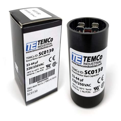 TEMCo 53-64 uf/MFD 220-250 VAC Volts Round Start Capacitor 50/60 Hz AC ...