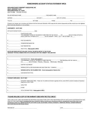 Fillable Online HOMEOWNERS ACCOUNT STATUS STATEMENT-HRCA Fax Email ...
