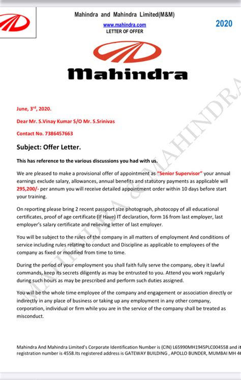 Mahindra And Mahindra — fake job letter from mahindra and mahindra