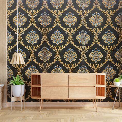 Eurotex Damask Design, Aesthetic Wallpaper For Bedroom, Black (Luxury ...