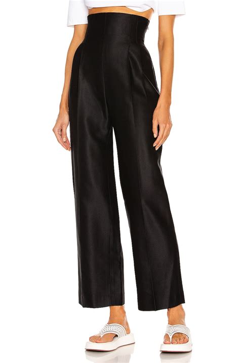 ALAÏA High Rise Twill Straight Leg Pant in Noir | FWRD