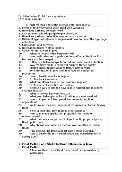 Tech Mahindra 11LPA 3yrs experience - final method and static method ...