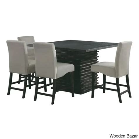 Hamstring New Pedestal Dining Table Set in Gray and Black
