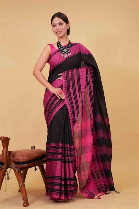 Classy Black With Pink Thread pure cotton begampuri woven wrap in 1 ...