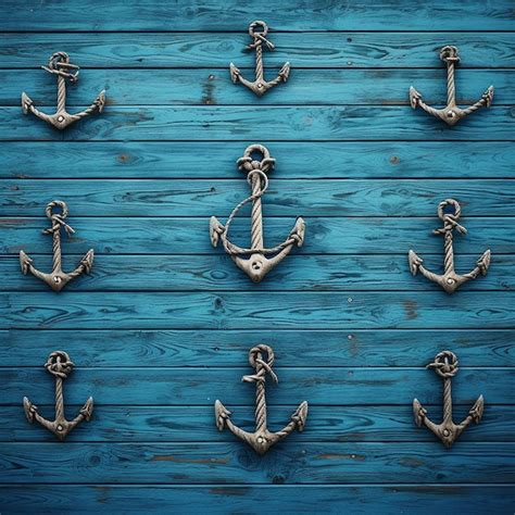 Nautical vibes anchors on wooden blue wall | Premium AI-generated image