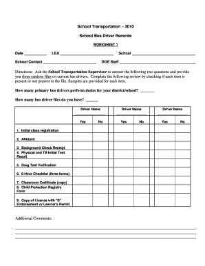 Fillable Online doe k12 de Bus Drivers' File - doe k12 de Fax Email ...