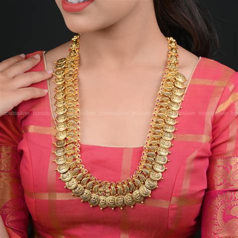 925 Silver Gold Plated devi Bridal Coin Haram - 6219