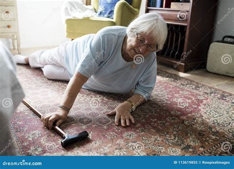 Elderly Woman Fell on the Floor Stock Image - Image of accident ...