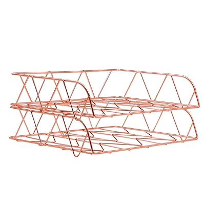 Buy PAG 2 Packs Stackable Horizontal Metal File Letter Trays Organizer ...