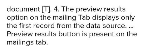 The preview Results option on the Mailing tab displays only the first ...