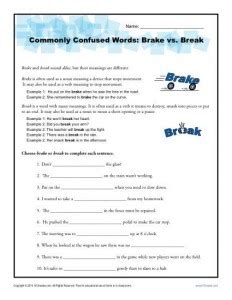 Image result for Homophones Break Brake Worksheet