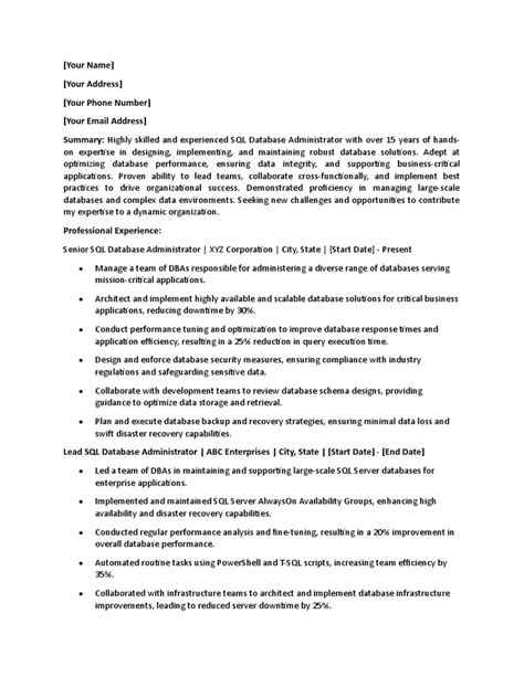 Image result for Resume for SQL DBA