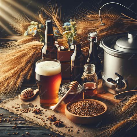 Premium Photo | Homebrew Honey Brown Beer Different Barley and Brewing ...