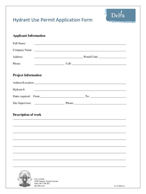 Hydrant Use Permit Application Form - Blank Fillable Template | Fill ...