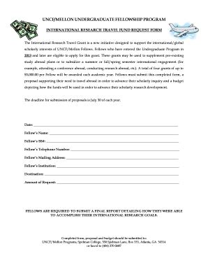Fillable Online INTERNATIONAL RESEARCH TRAVEL FUND REQUEST FORM Fax ...
