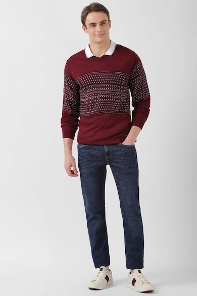 Buy Men Maroon Print V Neck Sweater Online - 938204 | Peter England