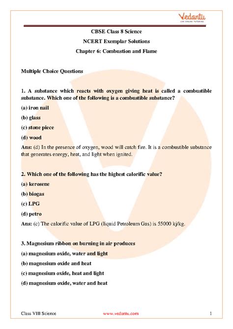 Ncert Exemplar Class 8 Science Solutions: Chapter 6 - Combustion ...