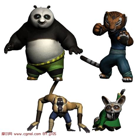 功夫熊猫中的四角色3D模型_卡通角色模型下载-摩尔网CGMOL