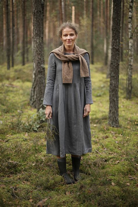 Long Sleeves Linen Dress Linen Clothing With Pockets - Etsy
