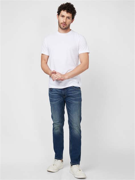 Spykar Mid Rise Regular Fit Narrow Length Blue Jeans For Men