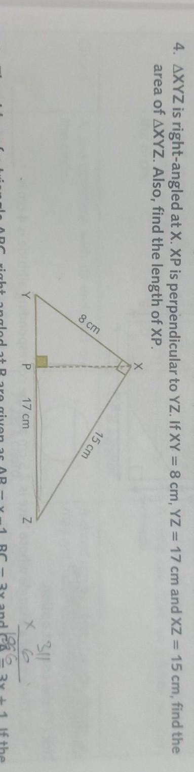 triangle XYZ is right-angled at X. XP is perpendicular to YZ. If XY = 8 ...