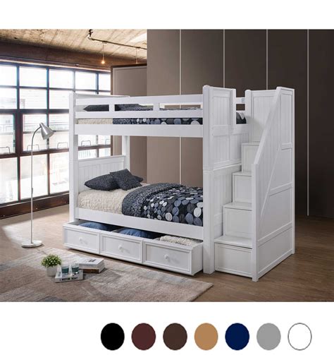Dillon White Twin Bunk Bed with Storage Stairs