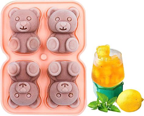 Buy Hapani Home 2.5Inch Ice Cube Trays, 4 Cavity Silicone Teddy Ice ...
