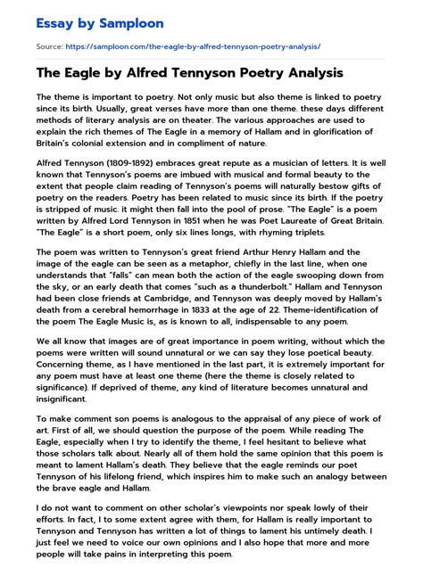 ≫ The Eagle by Alfred Tennyson Poetry Analysis Free Essay Sample on ...