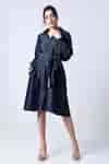 Buy Blue Cotton, Poplin Collared Plain Bow Tie-up Shirt Dress For Women ...