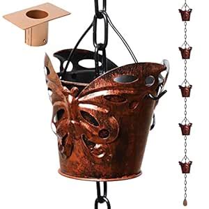 LEPTALINA 8.8FT Butterfly Bronze Iron Rain Chains for Gutter and Rain ...