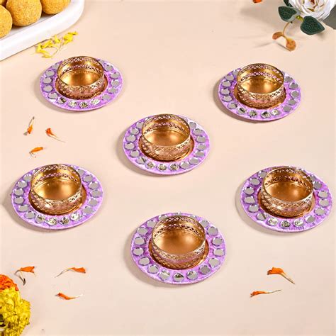Lavender Tealight Holders With Mirror Decoration Set Of 6 Online ...