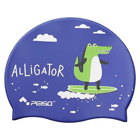 Silicone Kids Swimming Cap, Surfer Alligator print , Blue - Little ...