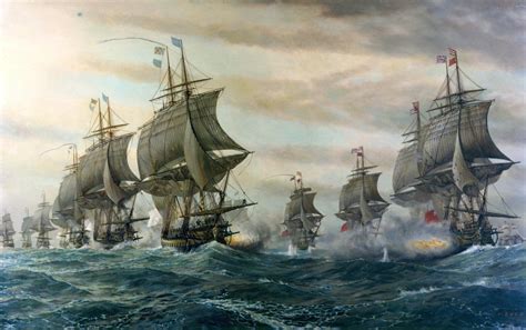 Naval Battle between French and British at Chesapeake Bay. American ...