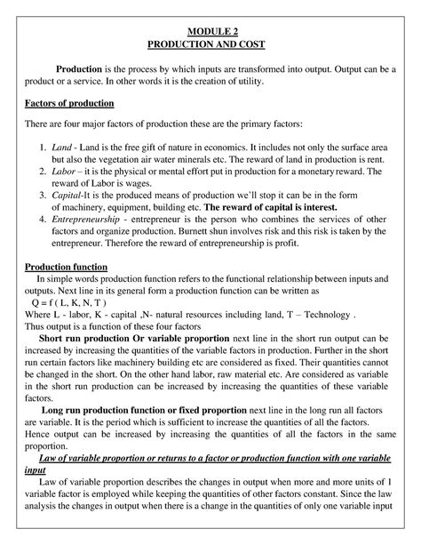 Module 2 IEFT Notes - production and cost - MODULE 2 PRODUCTION AND ...